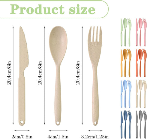 Large Flatware Sets, Plastic Serving Utensils for 8, Vibrant Colors, Reusable Camping Dish Set with Fork, Spoon, Knife