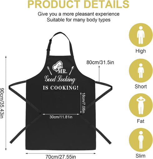 Funny Aprons for Men, MR GOOD LOOKING IS COOKING, Professional Kitchen Chef Bib Apron with Double Pocket