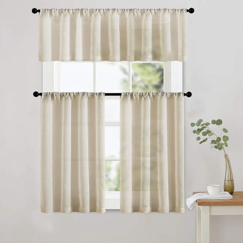 MRTREES Sheer Tier Curtains, Beige Kitchen 36 inches Long, 2 Panels, Light Filtering Cafe Curtains