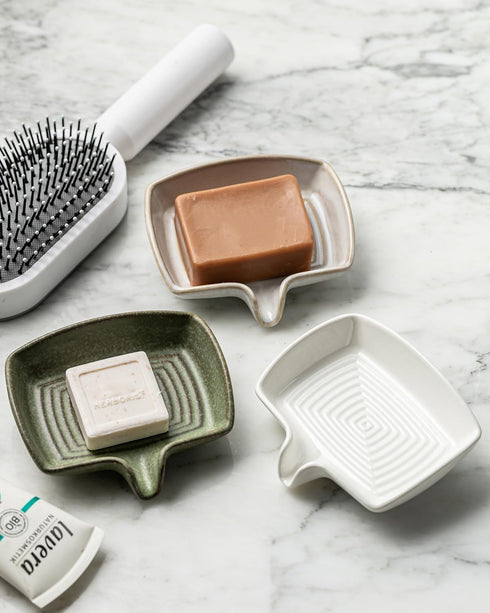 Countertop, Soap Dishes, Ceramic Shower Soap Dish with Waterfall Design Bar Soap Holder Self Draining Soap Saver