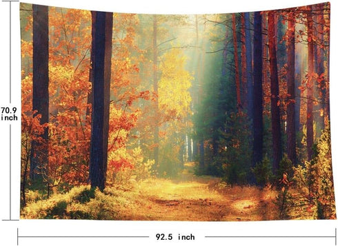 EMMTEEY Large Forest Tapestry Wall Hanging, Sunlight in Fall Forest Path, 92.5X70.9 Wall Art for Bedroom Men