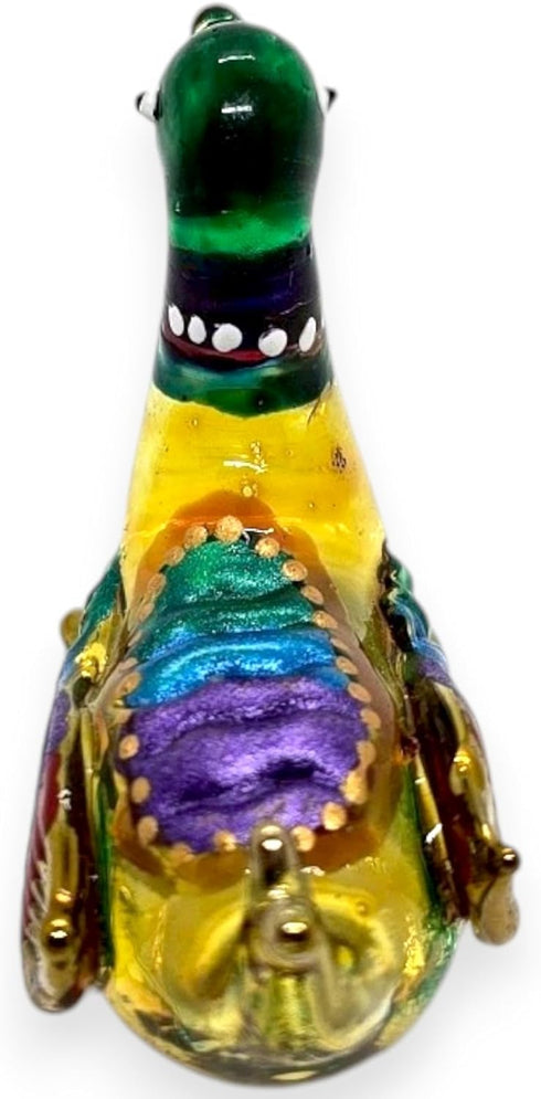 Tiny 1¾" Long Multicolor Sitting Duck Figurine - Miniature Hand Blown Painted Glass