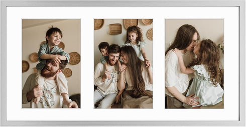 Golden State Art 4x6 Aluminum Collage Frame, Displays 6x4 Pictures with 3 Openings Mat or One 7x14 Photo, Silver