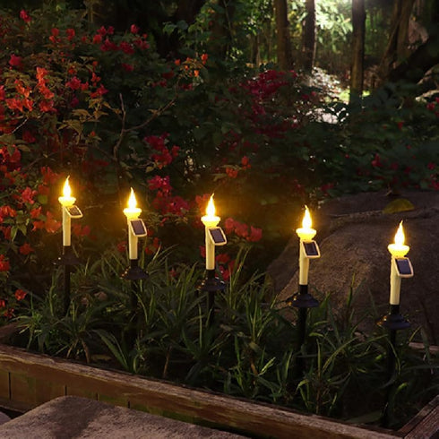 4Pcs Solar Taper Candles with Holders, Waterproof LED Candles Light Rechargeable Tapered Candlesticks with Dusk to Dawn