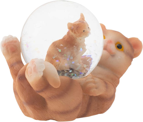 Elanze Designs Striped Tabby Cat and Kitten Figurine, 45MM, Magical Whimsical Tabletop Glitter Water Snow Globe