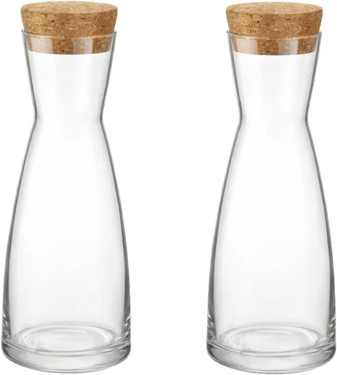 Bormioli Rocco Ypsilon Glass Carafe Set with Cork Tops, Set of 2-18.5