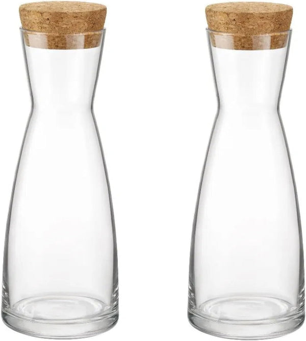Bormioli Rocco Ypsilon Glass Carafe Set with Cork Tops, Set of 2-18.5