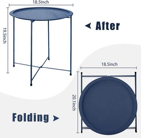 4 Garden you End Table Metal Side Table Blue Round Folding Tray Cyan Sofa Small Accent Fold-able Table, Round End Table