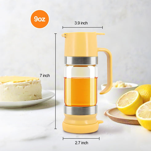 9 oz Neodaco Glass Honey Dispenser No-drip with Handle Maple Syrup Container Honey Jar for Coffee, Pancakes & Waffles