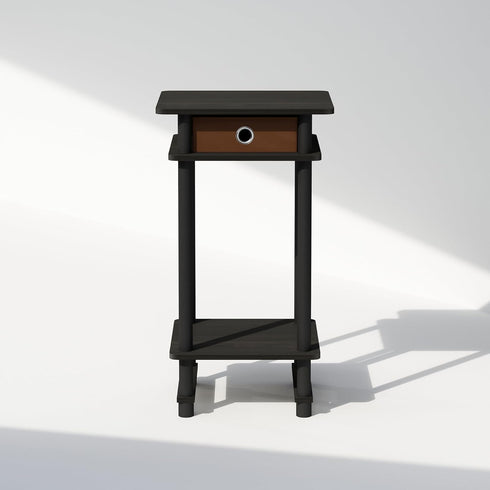 1-Pack, Furinno Turn-N-Tube Tall Nightstand with Bin, Plastic Poles, Espresso/Brown