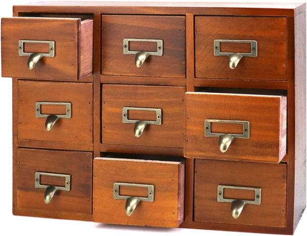 QWORK Desk Drawer Organizer, Wooden Vintage Apothecary Cabinet with 9 Drawers for Home Office Storage