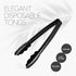 Plasticpro 9'' Heavy Duty Black Tongs, Reusable Kitchen and BBQ Serving Tong, Pack of 12 for Events