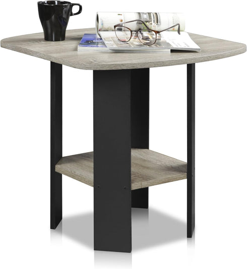 Furinno SIMPLE DESIGN Side Table, 2-Tier Modern End Table with Soft Edges,