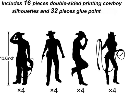 Boao 16 Pieces Cowboy Silhouettes, Western Theme Party Decorations for Wild West Birthday Baby Shower