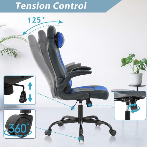 Gaming Chair, High Back Office Chair Ergonomic Desk Chair PC Racing Chair with Headrest Lumbar Support & Flip-up Arms