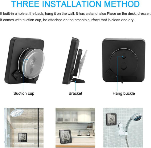 AOZBZ Digital Shower Wall Clock, Waterproof Touch Screen Timer with Alarm, Temperature Humidity Display, Suction Cup