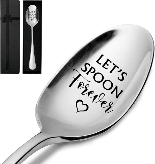 Let's Spoon Forever, Funny Engraved Spoon for Coffee/Tea/Ice Cream/Dessert, Food Lover Gifts with Gift Box