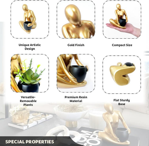 SENEA KAY Modern Abstract Statue with Removable Faux Succulents Plants Resin Figurine Home Decor Accents, Coffee Table