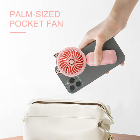 QearFun Handheld Lanyard Fan, Mini USB Rechargeable Battery Fan, 3 Speed Strong Personal Table Fan (Purple & Pink)