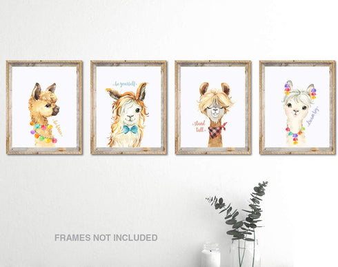 Confetti Fox Llama Nursery Wall Art Decor - 8x10 Unframed Set of 4 Prints, Kids Cute Alpaca Pictures