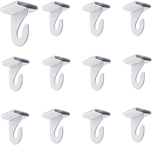 12 Pair Drop Ceiling Hooks, Heavy Duty White T-Bar Track Clip Hooks for Hanging Plants & Decorations