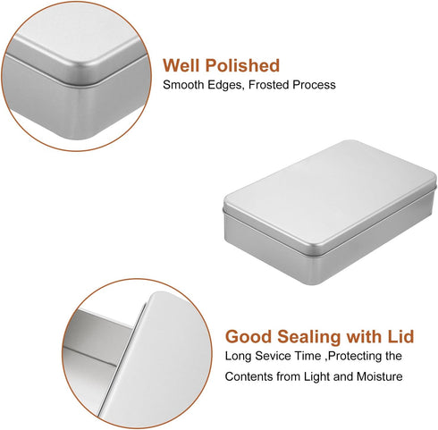 uxcell 2Pcs Metal Tin Box Containers, 7.1x4.3x1.6 Inch Silver Mini Portable Hinged Tins Box with Lid for Home Storage