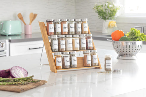 18 5-Year Countertop Orii Jar Bamboo Compact Spice Rack with Spices Included & Free Spice Refill Program for or Kitchen