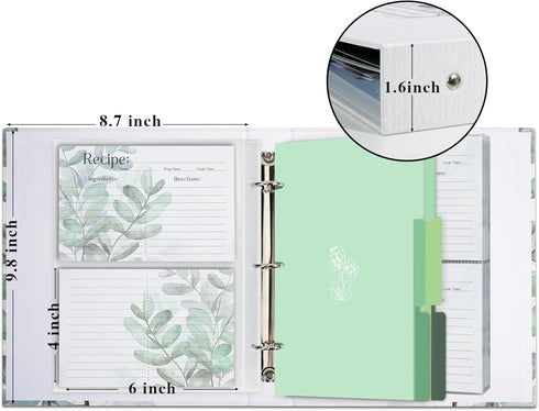 Recipe 3 Ring Binder 8.5x9.5, Organizer Set with 25 Slot Pages, 50 Recipe Cards, 6 Divider Pages