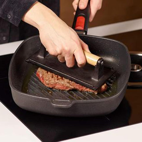 2 Pack 8 4 Inch x Cast Iron Grill Press, Flat Heavy Weight Chef Press Bacon Griddle Press with Wooden Handle, Steak