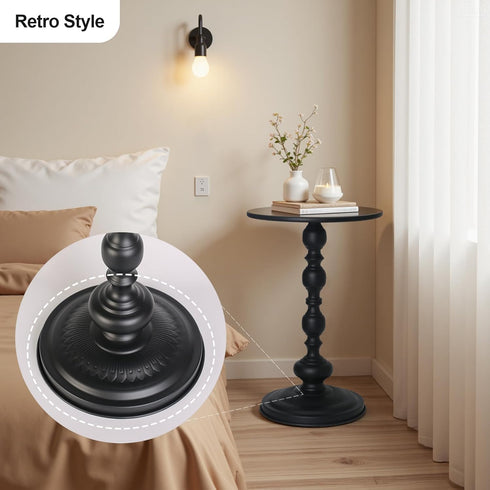 OIKASSU Metal Small Round End Table,Vintage Bedside Drink Table Nightstand for Small Spaces,Modern Accent Pedestal