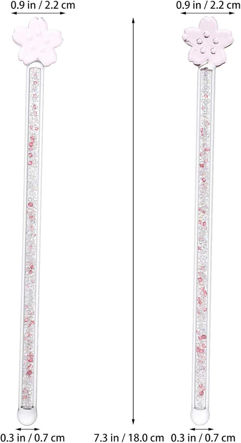 Toyvian 2pcs Glass Stirring Rod, Reusable Coffee Stirring Swizzle Stick with Cherry Blossom Head for Coffee Beverage