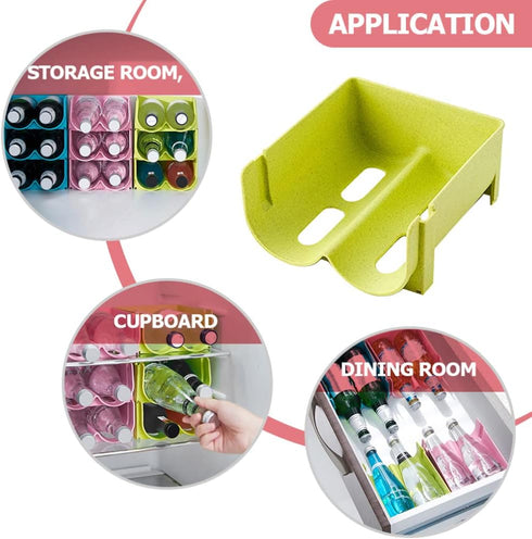 Hemoton Refrigerator Bottle Rack, 3pcs Stackable Plastic Wine and Water Bottle Organizer for Pantry Countertop