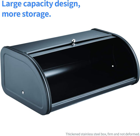 HILFA Stainless Steel Bread Box with Roll Up Lid, 17.5X11.5X7.5 inch Matte Black Kitchen Storage