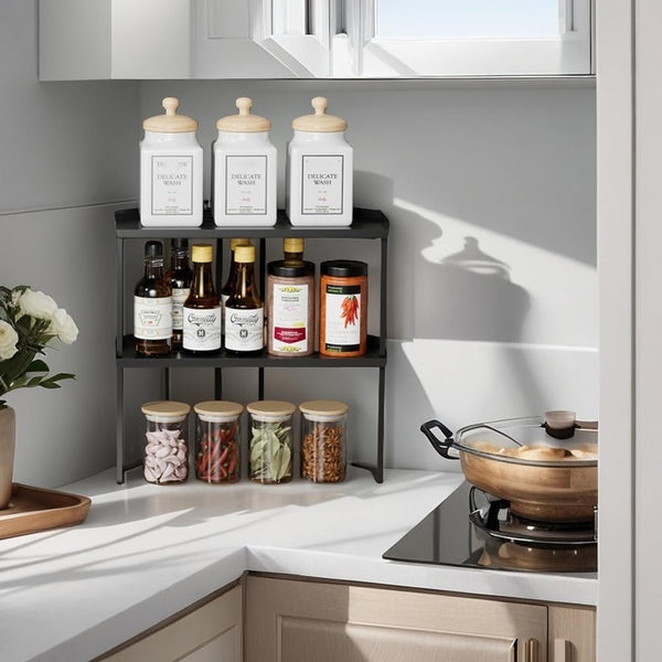 SHBaizoy Stackable Metal Kitchen Cabinet Organizer,Kitchen Corner Shelf with Non-Slip Mat,Bathroom Organizer,Storage Shelf