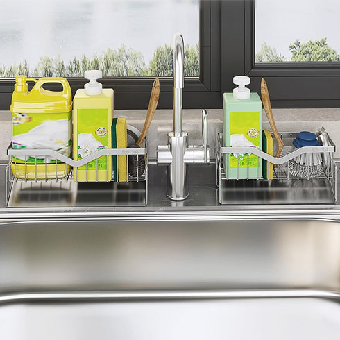 MINGFANITY 304 Sponge Holder for Kitchen Sink, Quick Draining, SUS Stainless Steel Sponge Organizer, Basket