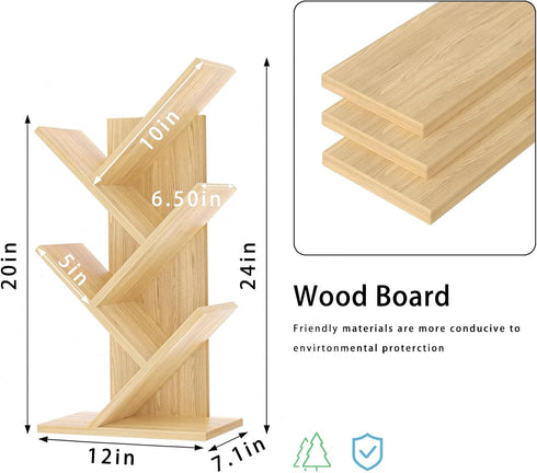 5 SHEEPAM Tier Tree Book Shelf, Small Desktop Bookshelf with Storage Organizer, Wood Bookcase, Desk Display