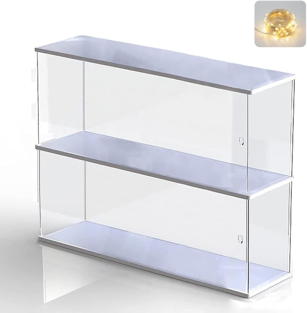 ELEpure Clear Acrylic Display Shelf Case for Mini Funko Pop, Wooden Display Stand