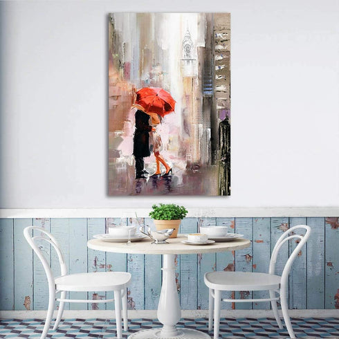 RUISHI Canvas Wall Art, Modern New York Cityscape Painting Decor, Lovers Under Red Umbrella, 24L x 16W