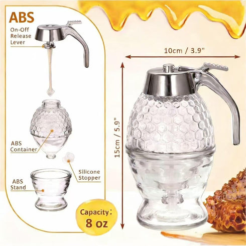 Zyntrytong Honey Dispenser,Honey Dispenser No Drip,ABS Honey Pot with Stand, Maple Syrup Honey Container, No Drip Syrup