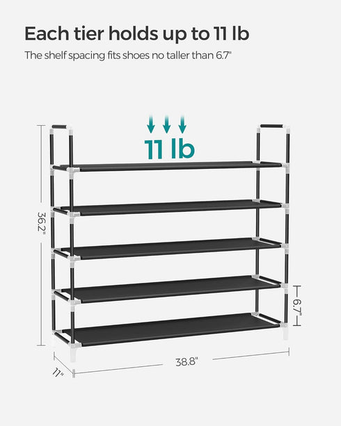 5-Tier Closet, ULSH55H SONGMICS Shoe Rack, Shoe Storage for Hallway Slim and Space-Saving, Metal Frame, Non-Woven