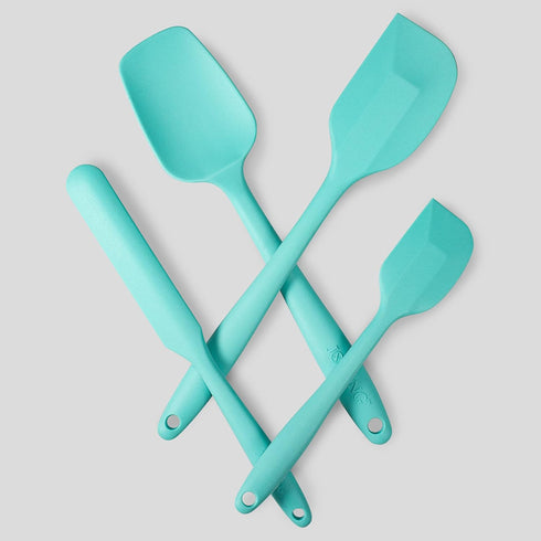 4 Piece Silicone Spatula Set, Flexible Heat Resistant Non-scratch Rubber Spatulas with Stainless Steel Core, Aqua Sky