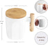 14oz HOWAY Flat Bottom Mug with Wood Lid, Ceramic Tea Cup for Coffee Warmer, Universal, Flat Bottomed, Wooden Handle
