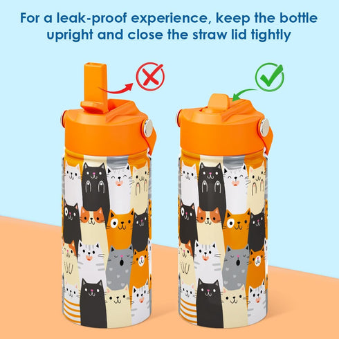 12oz 2-Pack Kid Water Bottle with Straw Lid - Insulated Stainless Steel Water Bottles for Kids Girls Boys - Travel Cup