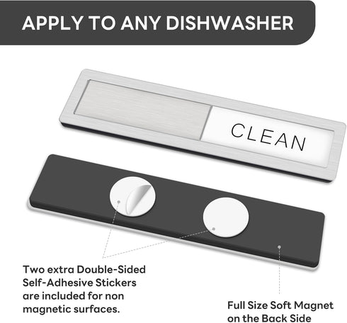 KitchenTour Dishwasher Magnet Clean Dirty Sign, Premium Stainless Steel Grade 304 Non-Scratch Magnet for Dishwasher,