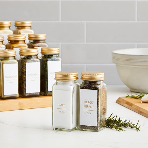 Talented Kitchen 140 Pack of Minimalist Spice Jar Labels, Preprinted, Water Resistant Stickers (Gold Text) by Talented Kitchen