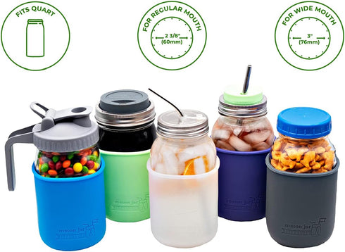Quart 32oz Silicone Sleeves/Jackets for Protecting Ball, Kerr, Canning Jars by Mason Jar Lifestyle (Charcoal Gray, 2