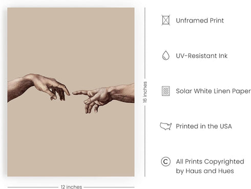 HAUS AND HUES The Creation of Adam Poster by Michaelangelo, Light Academia Aesthetic Room Decor, UNFRAMED 12x16 Beige