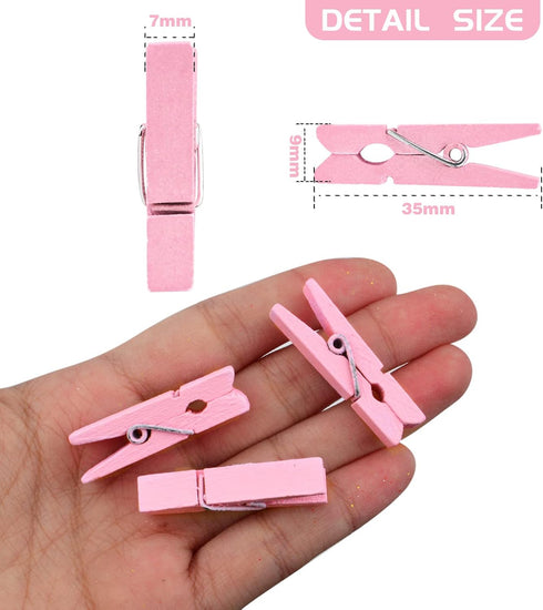 50pcs Pink Wooden Small Clothespins Photo Clips for Wall Hanging Pictures, Jewelry Items Home Party Decoration