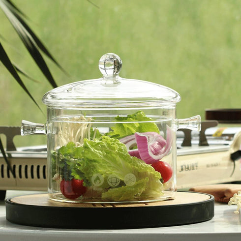 YARDWE Clear Glass Cooking Pot, Glass Saucepan for Noodles, Soup, Salad