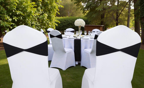 Pack 10 VDS of PCS | Black | Spandex Chair Sashes Bows Without Buckle | Stretch Elastic Banquet Universal Folding Chair